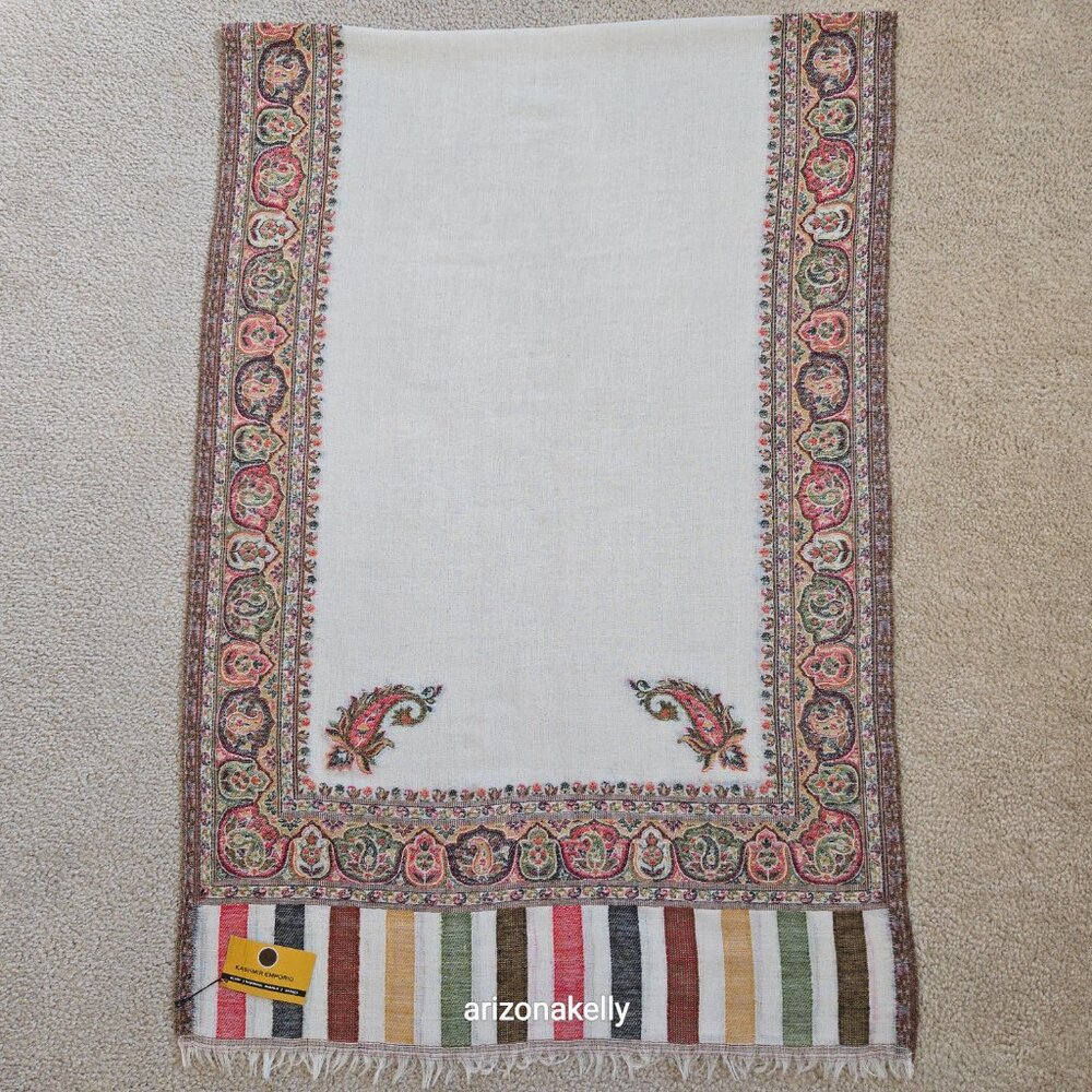 NWT Kashmir Emporio Colorful Wool Shawl Jacquard Scarf *FLAW* - Picture 13 of 16